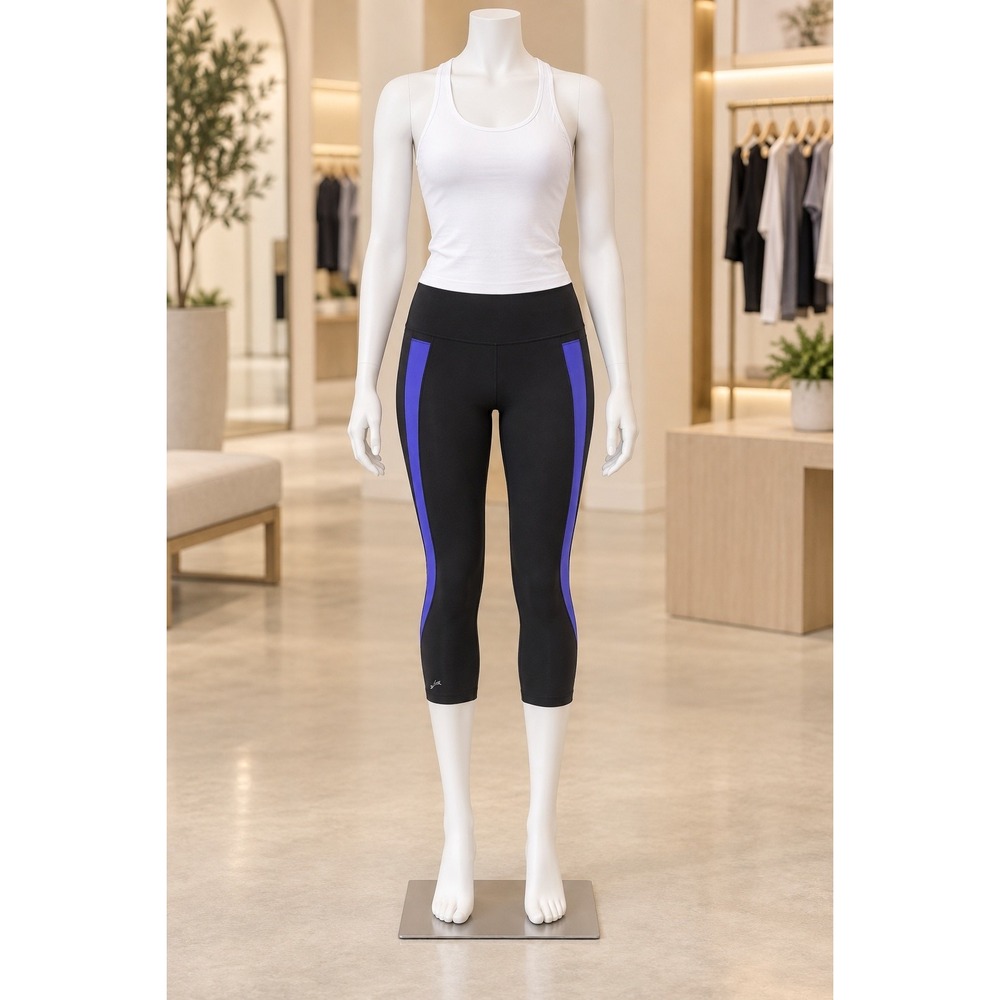 Spalding Capri Leggings Black Purple Speed-Dri Athletic Workout Womens XL